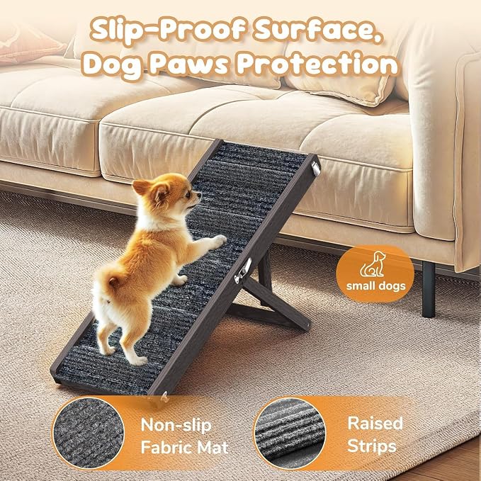 Pawaboo Foldable Dog Ramp, Small Dog Ramp for Couch, 4 Adjustable Height from 13'' to 21", Stable Pet Steps with Non-Slip Pad, Portable Pet Ramps Use for Couch Sofa Stairs, Black