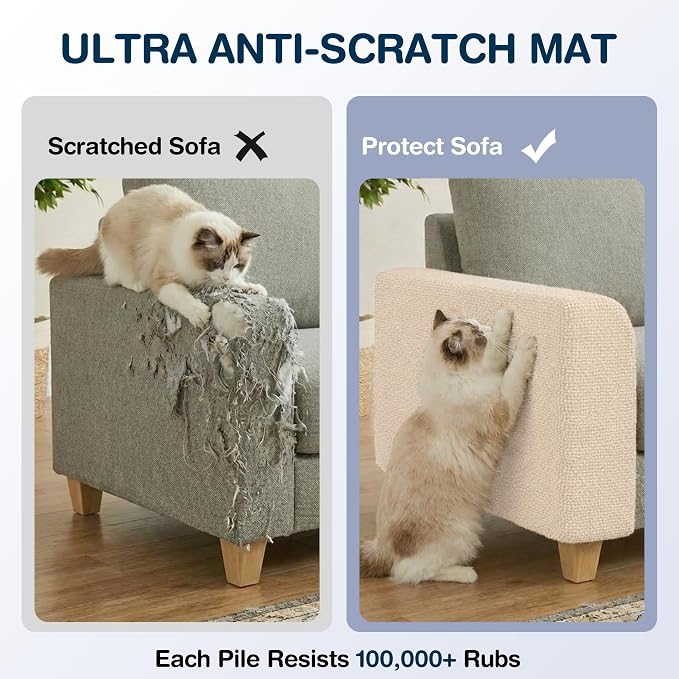 157.5" x 15.8" Cat Scratch Furniture Protector, Self-Adhesive Couch Protector from Cat Claws, Cats Scratching Mat for Sofa, Wall & Door, DIY Cat Scratch Pads Replacement, 2 Pack (Off White)