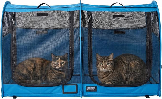STURDI Small Cargo Pop-Up Pet Kennel, Double Compartment | Collapsible Travel Pet Crate for Cats & Dogs | Easy to Fold with Portable Carry Bag