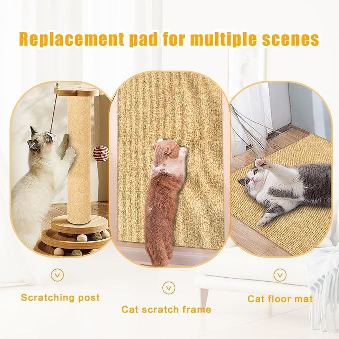 Cat Scratch Mat,118.5"x17.4" Trimmable Self-Adhesive Cat Scratch Furniture Protector, Sticky Cats Scratcher Wall Mat, Covering Cat’s Tower, Couch Protector from Cats Claws (Beige)