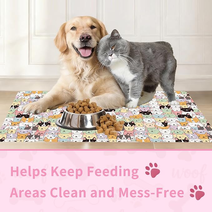 Dog Food Mat, Absorbent Pet Feeding Mat for Dog & Cat Food and Water Bowl, Non-Slip Quick Dry Pet Placemat Floor Protector for Messy Drinkers(16 x 24in)