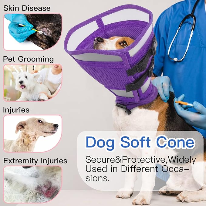 Soft Cone for Large Dogs to Stop Licking - Adjustable Recovery E-Collar for After Surgery, Neuter & Wound Protection,Lightweight Breathable Pet Elizabethan Collar to Prevent Biting (Purple, XL)