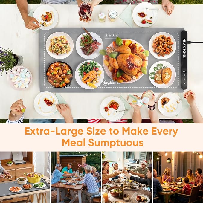 NEWKITCHEN Warming Mat for Food, (XXL 36"x16") Food Warming Mat for Countertop 6 Temp & 6 Hour Settings Upgrade Graphene Fast Full Surface Heating -Versatile Food Warmer for Gatherings, Parties