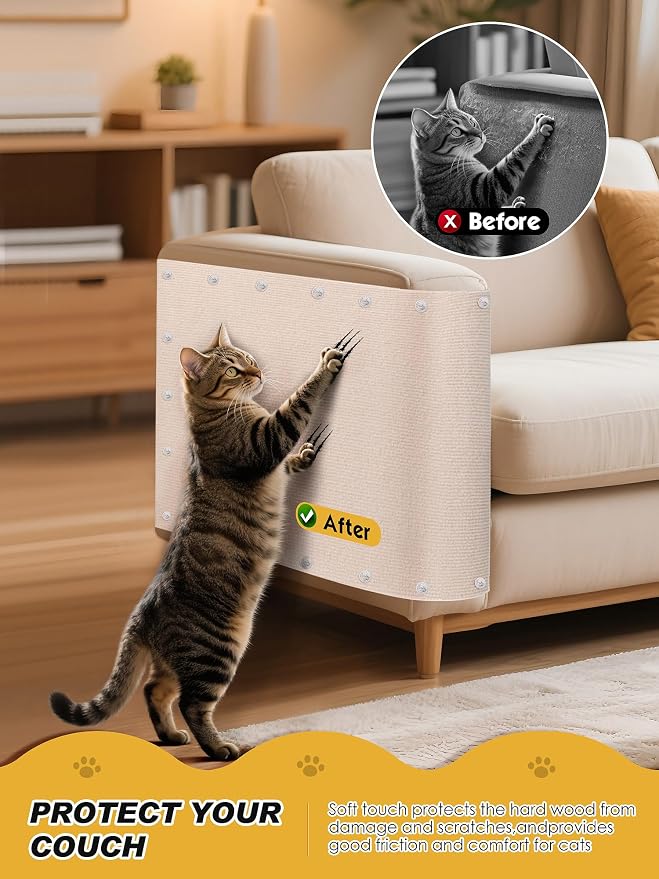 2PCS 39.4"x15.8" Cat Scratch Furniture Protector - Beige | Less claw damage, easier scratch-zone setup, worn post refresh, cleaner couch corners, softer look for cat homes