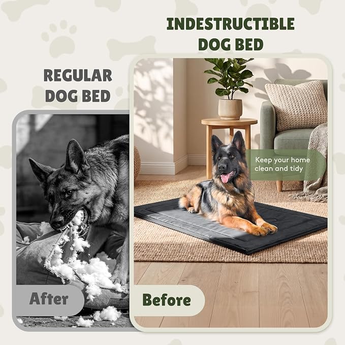 Chew Proof Dog Crate Pad for Aggressive Chewers, Indestructible Waterproof Dog Bed, Durable Machine Washable Dog Crate Mat for Large Dogs, Tough Indoor Outdoor Kennel Pad (Black, X-Large (28"x47"))