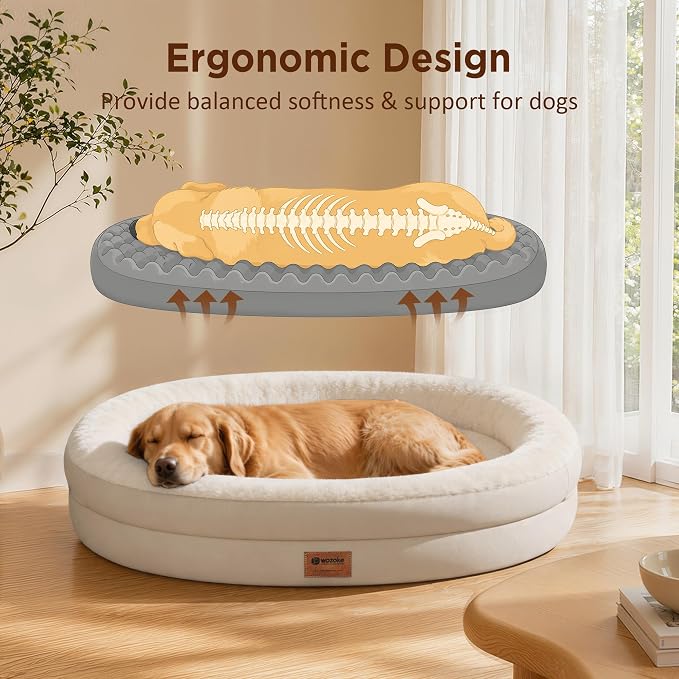 Orthopedic Dog Bed for Medium Dogs, Waterproof Dog Bed with Removable Bolsters, Egg Crate Foam Pet Couch for Medium Size Dog with Machine Washable Cover & Non-Slip Bottom, Light Beige