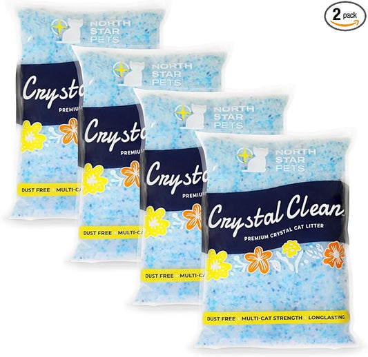 Crystal Clean Premium Fresh Scent Crystal Cat Litter with Odor Control (5X Faster), Best Lightweight, Non Clumping Kitty Litter to Absorb Urine, Dries Solid Waste (4X4.3 Lb Bags)