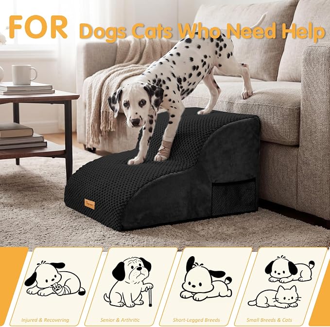 Topmart High Density Extended Foam Dog Ramp&Steps 2 Tiers,11.8" High,Non-Slip Dog Stairs,Soft Foam Pet Ladder with Removable Cover,Best for Injured,Older Cats,Pets with Joint Pain