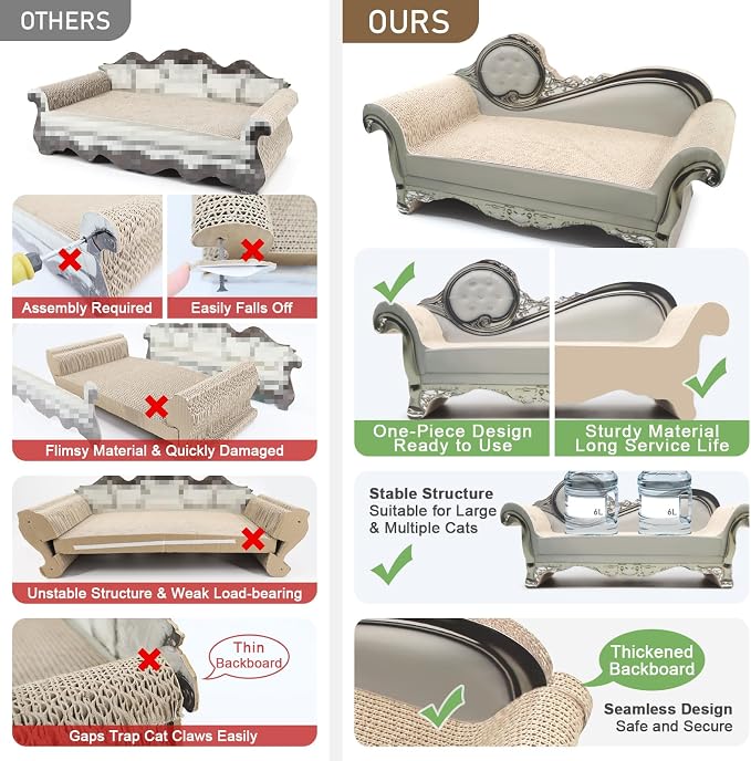 SONGWAY Cat Scratcher Sofa Bed - Corrugated Cardboard Scratching Pad, Luxury Cat Lounge Bed, Furniture Protecter with Textured Scratcher Mat