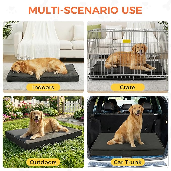 Outdoor Dog Bed for Medium Sized Dogs, Waterproof Dog Bed Medium, 36x27x3 Inch, Orthopedic Dog Bed with Removable Washable Cover, Flat Rectangle Pet Crate Pad for Kennel, Outside, Dark Grey