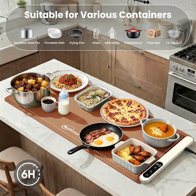 Warming Mat for Food, 36"x16" Food Warming Mat 6 Temperature & 6 Timer Settings Upgrade Graphene Fast Full Surface Heating-Versatile Food Warmer for Gatherings, Parties, Everyday Use-Light Caramel