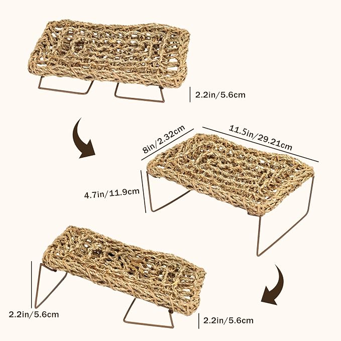 Bearded Dragon Hammock, Seagrass Reptile Basking Platform with Foldable Metal Frame, Collapsible Habitat Accessory for Leopard Gecko, Snake, Frog, Crab (2-Pack)