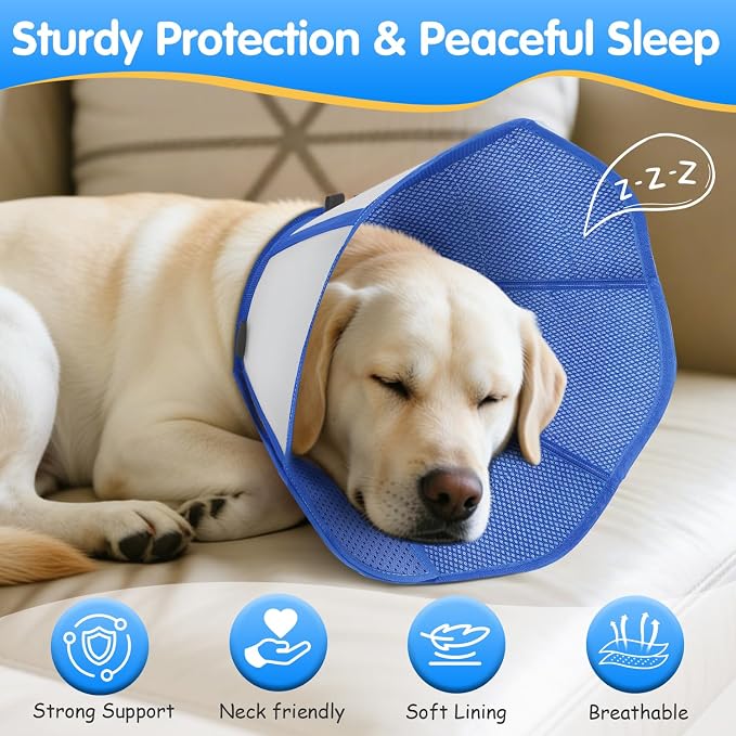 Upraded Dog Cone Collar After Surgery, Adjustable Soft Dog Cone, Soft Inner & Sturdy Protective Recovery Elizabethan Collar for Dogs to Stop Licking Wounds (L)