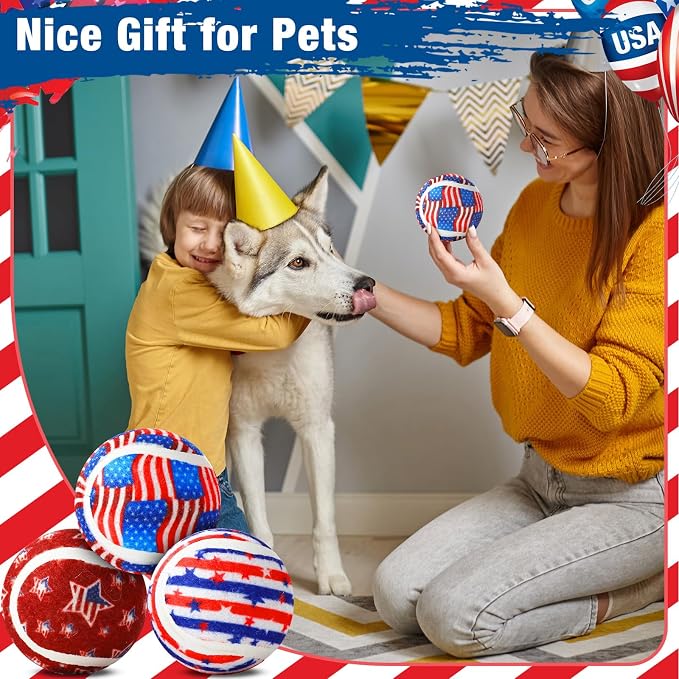 Libima 36 Pcs Dog Tennis Balls 2.5 Inches Toy Ball for Small Medium Large Dogs Durable Teething Chew Toys for Aggressive Dogs Exercise Training Catching, 3 Styles (4th of July)