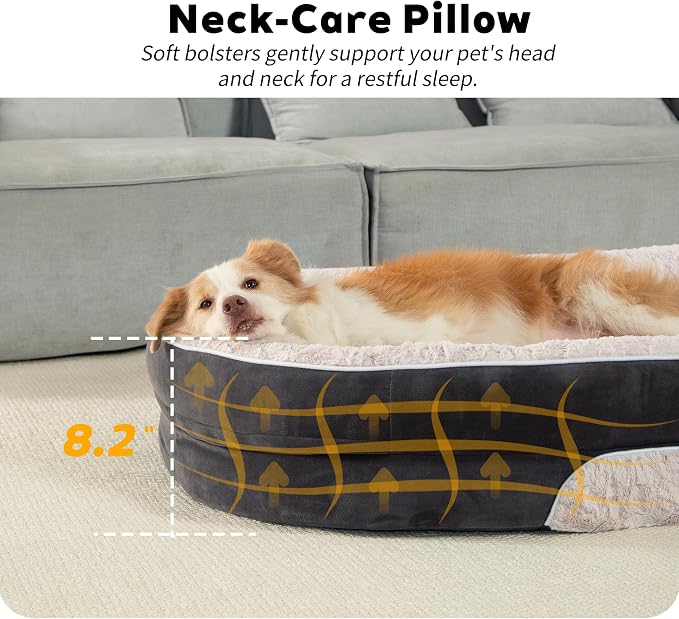 Orthopedic Dog Bed Couch for XXLarge Sized Pets with Egg Foam Support, Four-Sided Bolster Cushions, Soft Tear-Resistant Fabric, and Removable Machine Washable Plush Cover, 53'', Off-White