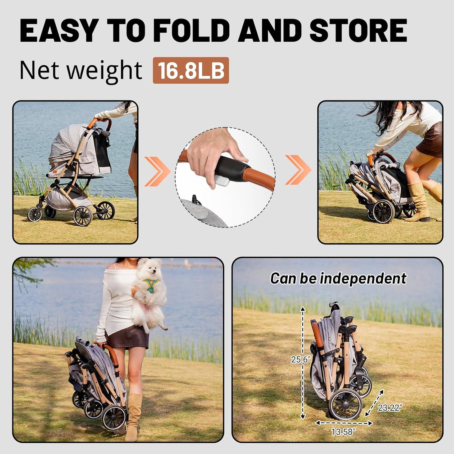 EchoSmile Small Medium Dogs Stroller 4-Wheel Pet Strollers for Medium Dogs Up to 50lbs, One Click Folding Large Cat Stroller, Reversible Handle, Shock Absorbing Wheels, Removable Washable Pad