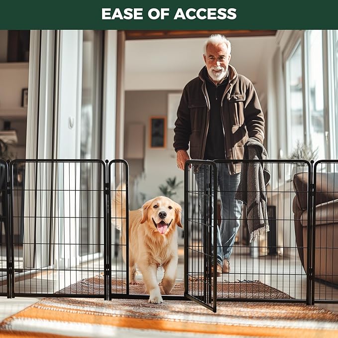 FXW Dog Gate Extra Wide Designed for Indoor Use, Adjustable Width Up to 83-inch Wide (40" H 3 Wire Panels for Medium and Large Dogs), Black