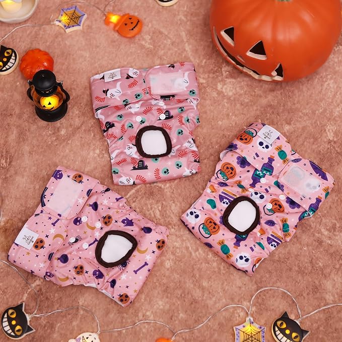 CuteBone Dog Diapers Female Washable Small Medium Large 3 Pack Reusable Doggie Diapers Puppy Period Pants for Doggy Heat Cycle Peeing