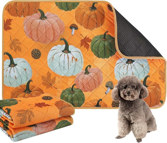 IEUUMLER Washable Pee Pads for Dogs, 2 Pack Pumpkin Pattern Reusable Waterproof Puppy Potty Pads, Non-Slip Absorbent Pet Training Pads for Playpen Crate Bed EU016 Orange Pumpkin, 24x18