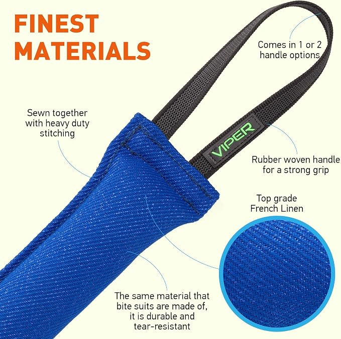Viper Synthetic K9 Tug Toy with Dual Rubberized Handles for Dog Training & Interactive Play - Durable Tug of War Toy for Small, Medium & Large Dogs, Drive Building Reward Toy - 16" x 2.5" Blue