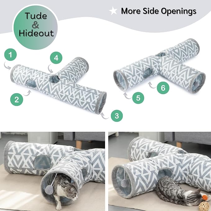 JanYoo Bunny Tunnel Rabbit Hideout Bunny Toys for Rabbits Accessories Guinea Pig Ferret Kitty 3 Ways Collapsible Tunnels (Geometric)
