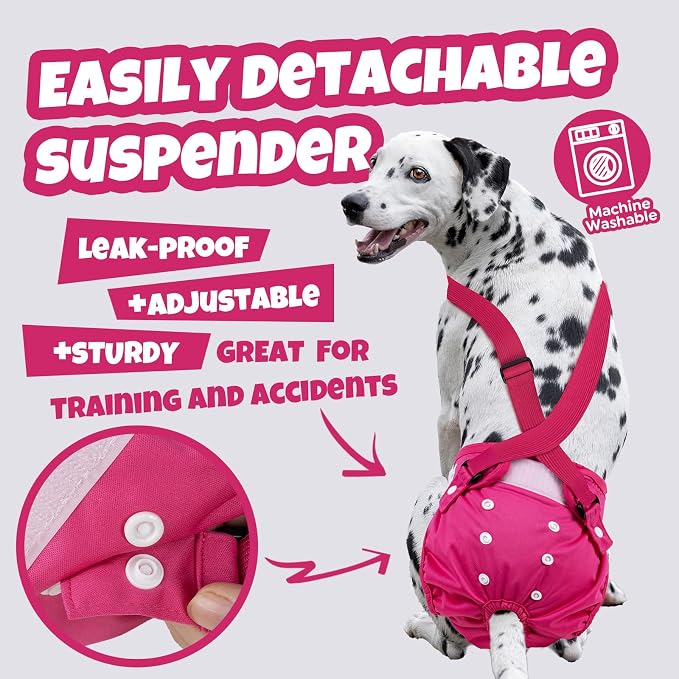 Pet Soft Dog Diapers Female with Suspenders, 3 Pack Reusable Female Dog Diapers for Heat, Dog Period Panties for Doggie in Cycle(X-Large, Berry Mix)