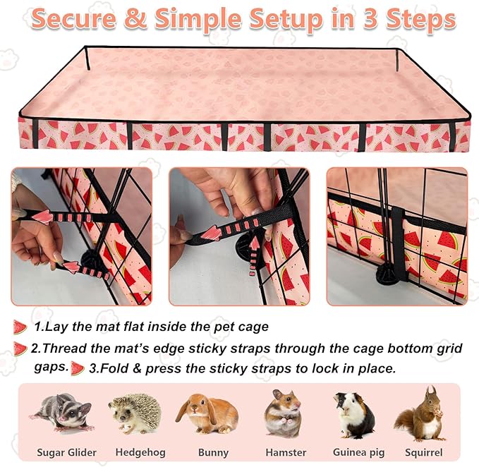Waterproof Guinea Pig Cage Liners, Washable & Reusable Small Animal Cage Mat, for Rabbit, Hamster, Chinchilla, Hedgehog (Watermelon),C&C 28x42 inches