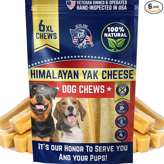 Devil Dog Pet Co. Himalayan Yak Cheese Dog Chews for Medium to Large Breeds & Aggressive Chewers - Long Lasting, Rawhide Free, High Protein - Cleaner Teeth, Anxiety & Boredom Relief - 6 Pack