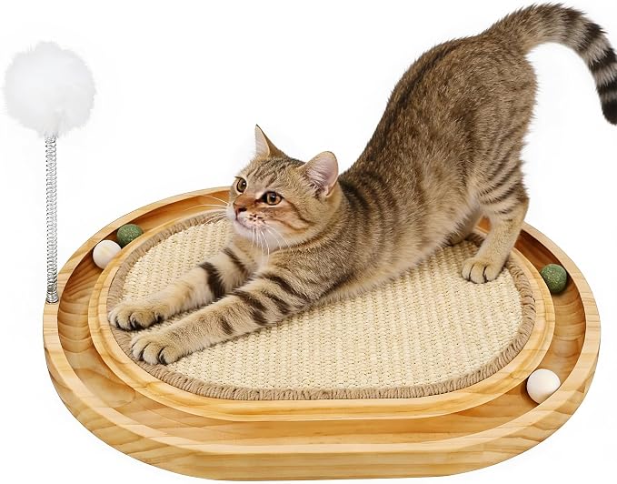 Cat Scratcher, Cat Scratch Sisal Pad with Ball Track Spring Ball, Kitten Interactive Toy for Indoor Cats, Satisfies Kitten’s Scratching, Chasing and Hunting