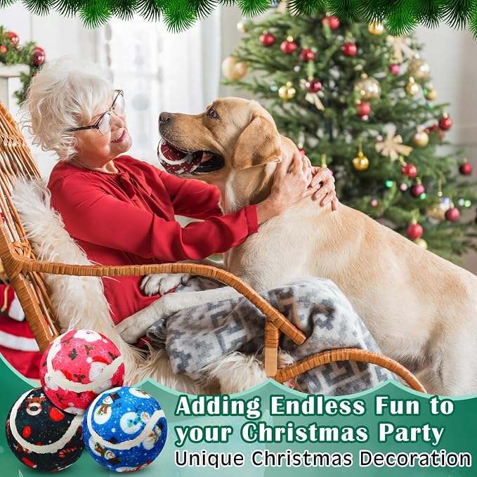 Seenelling 36 Pcs Dog Squeaky Tennis Balls 2.5 Inch Interactive Balls for Small Medium Large Dogs Teething Chew Toys for Throwing Fetch Exercise Playing Outdoor 6 Style(Snowman)