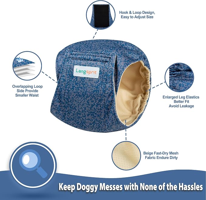 Langsprit Male Belly Bands for Dogs (Pack of 3) - Dog Diapers Male - High Absorbing Dog Wraps Washable - Reusable Small Doggy Doggie Puppy Dog Diapers Jeans L