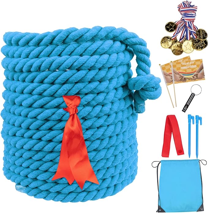 60FT Tug of War Rope,Tug a War,Tug of War Rope Adult with 10 Medals,2 Flags,Whistle,2 Hooks,Demarcation,Ribbon and Storage Bag,Outdoor Backyard Game,Team Game