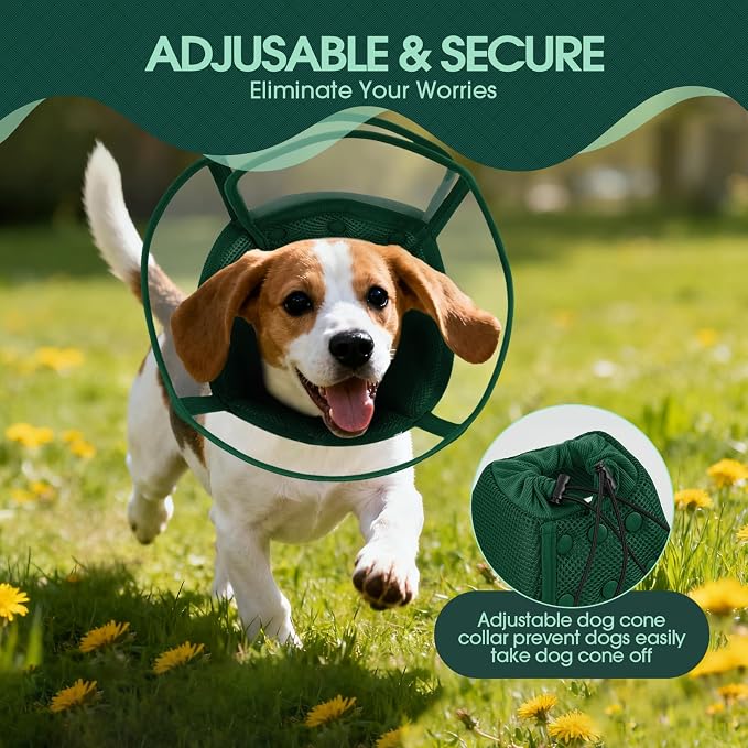 Kuoser Medium Dog Cone Collar After Surgery, Soft Cone for Dogs to Stop Licking, Breathable Pet Recovery Collar Comfy Elizabethan Collars, Adjustable Protective Dog Cones for Medium Dogs, Green M