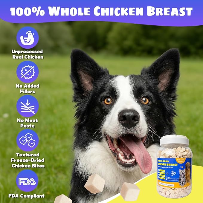 Freeze-Dried Chicken Breast Treats for Dogs & Cats | All Natural, High Protein, Premium Single-Ingredient Nutrition | Ideal Training Treats & Food Topper | 10.58 oz