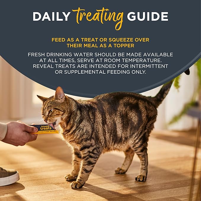 Reveal Fish and Chicken Variety Puree Lickable Cat Treats 20-Pack, Limited Ingredient, Grain Free, Protein Squeeze Up Cat Treats for Training or Food Topper (20 x 0.5 oz Pouches)