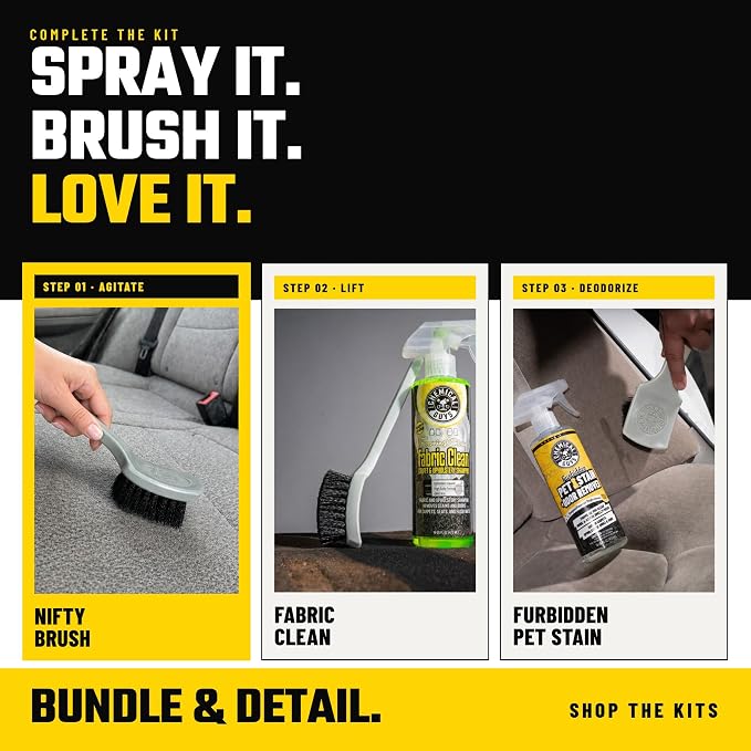 Chemical Guys, The Nifty Interior Detailing Brush, Synthetic Bristle Scrub Tool for Car Carpet Floor Mats Upholstery Trunk Liners, Auto Cabin Cleaning Brush with Ergonomic Short Handle - Grey