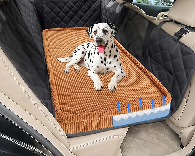 Dog Car Bed, Non-Slip Backseat Extender Pet Mat, Removable Washable Dog Bed for SUVs, Sedans & Trucks, Anti-Slip Travel Bed for Dogs, Easy Clean & Scratch-Proof & Comfort XL (56"Lx28.7"M×2"H) Brown