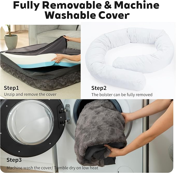 Memory Foam Dog Bed, Extra Large Orthopedic Dog Sofa with Sides and Waterproof Liner, Washable Bolster Pet Bed Couch with Removable Cover, Jumbo Plus | 60 inch, Off-White
