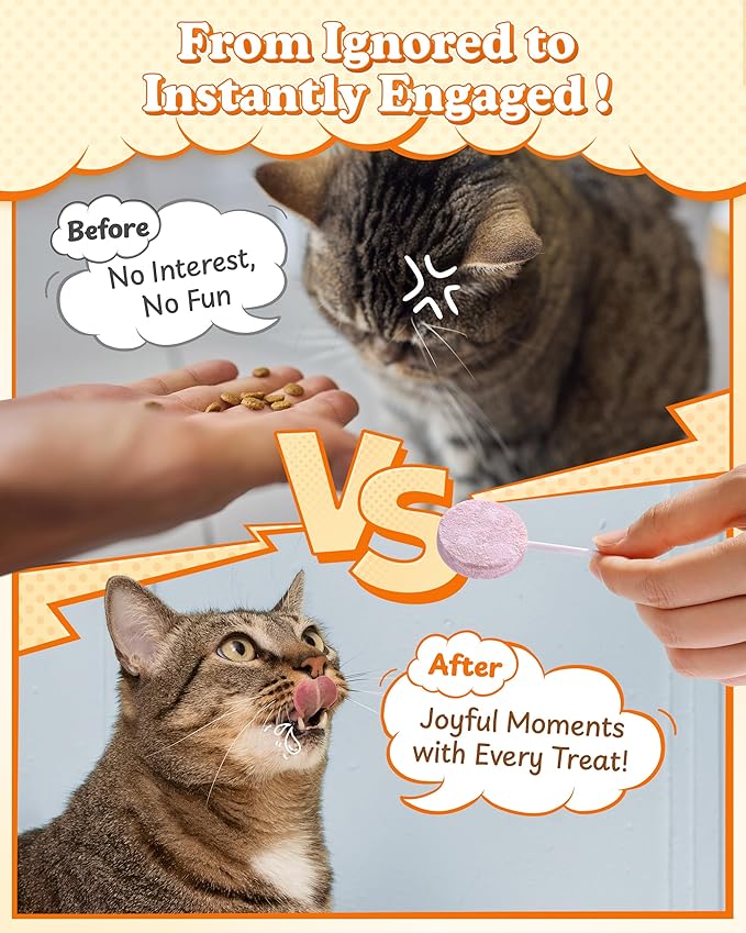 50 Pack Freeze Dried Cat Lollipop Treats, 5 Flavors, 70% High Protein Natural Cat Treats for Hairball Control & Urinary Health, Interactive Cat Toy,Cat Birthday Treats& Food Toppers