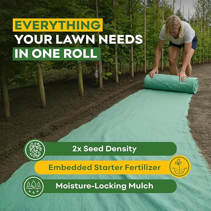 PetraMax ReadyRoll Biodegradable Grass Seed Mats for Lawns - Roll Out Mat with Tall Fescue & Kentucky Blue Grass Seeds for Lawn - Great Patch Repair, New Lawn or Erosion Control (Kentucky, 216 Sq Ft)