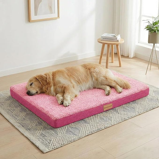 Patas Lague Orthopedic XL Dog Bed Large Sized Dog 42''X28'', Soft Waterproof Egg Crate Foam Large Pet Crate Beds Mat with Removable Washable Cover and Non-Slip Bottom, Pink