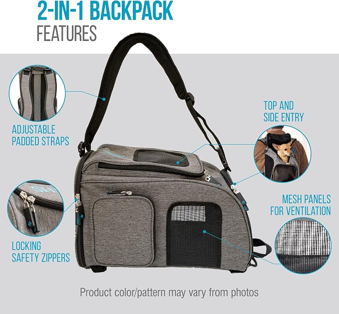 Sherpa 2-in-1 Backpack Travel Pet Carrier, Airline Approved & Guaranteed On Board - Gray, Medium