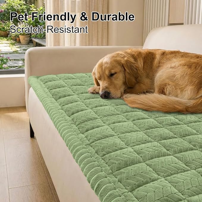 Smiry Couch Cover for Dogs, Non Slip Fuzzy Pet Sofa Covers Washable for 3 Cushion Couch, Soft Thick Furniture Protector for Cats Dogs, Against Fur, Dirt, Scratch Resistant (Grass Green, 27.6"x70.9")