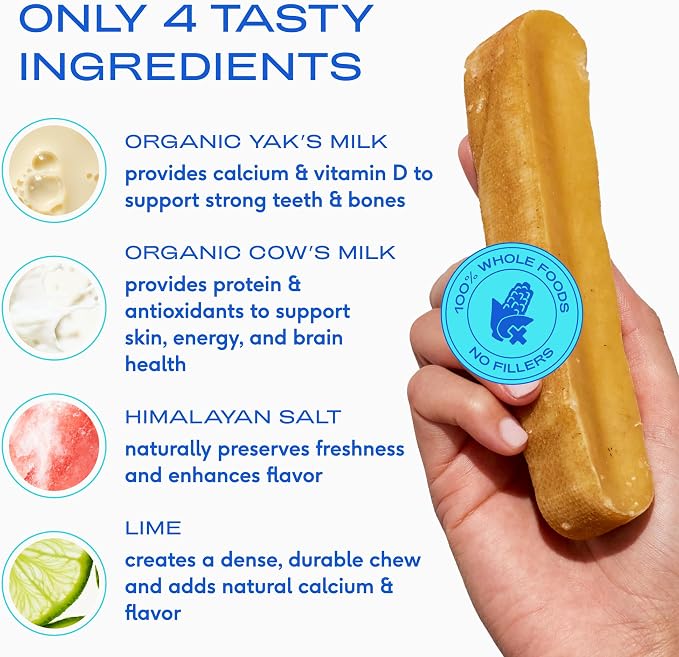 Native Pet Yak Cheese Himalayan Dog Chews - Long Lasting Dental Sticks for Large Breeds – 100% All Natural Himalayan Yak Chews for Large Dogs – Cheese Bone for Aggressive Chewers - 3 Per Pack