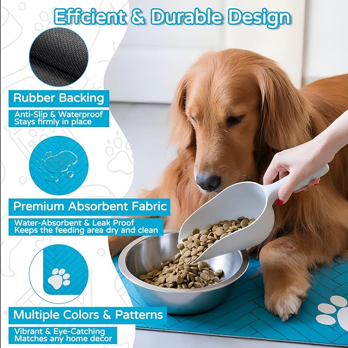 Pet Feeding Mat-Absorbent Dog Feeding Mat for Food and Water Bowl,No Stains Pet Placemat,Quick Drying Water Dispenser Mat for Dog and Cat,Easy to Clean Dog Accessories(M,Blue)