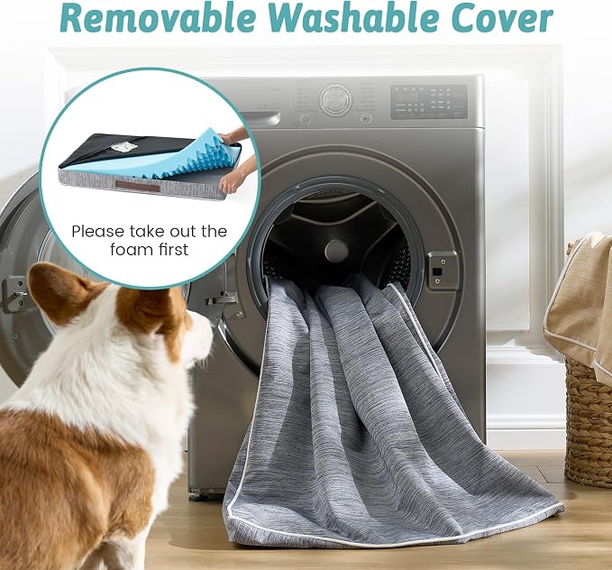 COZY KISS Large Cooling Orthopedic Dog Bed, Waterproof Egg Crate Foam Pet Bed with Removable Washable Cover, 44x32x4in,Dark Grey