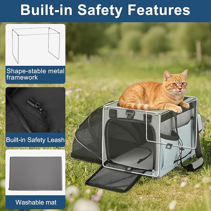 Pet Carrier with Wheels for Cats & Small Dogs, Airline Approved Cat Carrier, Expandable Soft Sided Pet Travel Carrier with Removable Trolley, Mesh Ventilation, Includes Water Bottle & Collapsible Bowl