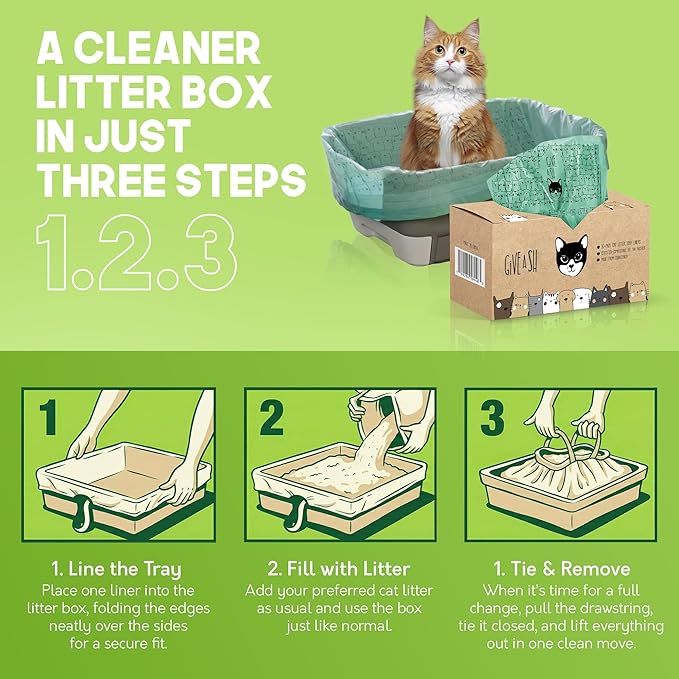 Home Compostable Cat Litter Box Liners, Jumbo XL 36” x 19” Drawstring - Extra Thick Heavy Duty Litter Box Bags, Tear Resistant & Leak-Proof Cat Liners for Easy Cleanup - Pack of 30