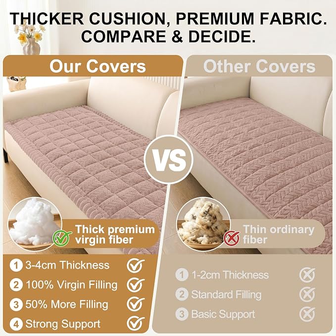 Smiry Couch Cover for Dogs, Non Slip Fuzzy Pet Sofa Covers Washable for 3 Cushion Couch, Soft Thick Furniture Protector for Cats Dogs, Against Fur, Dirt, Scratch Resistant (Dusty Pink, 43"x82.7")