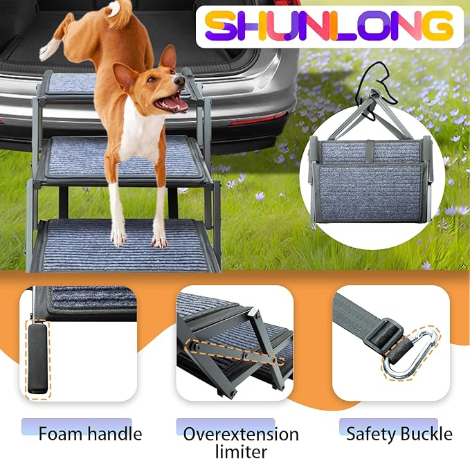 Dog Ramp for Car Truck and SUV Dog Stairs for Large Dogs Folding Pet Stairs with Non-Slip Rug Surface Supports Up to 250 lbs (6 Steps)